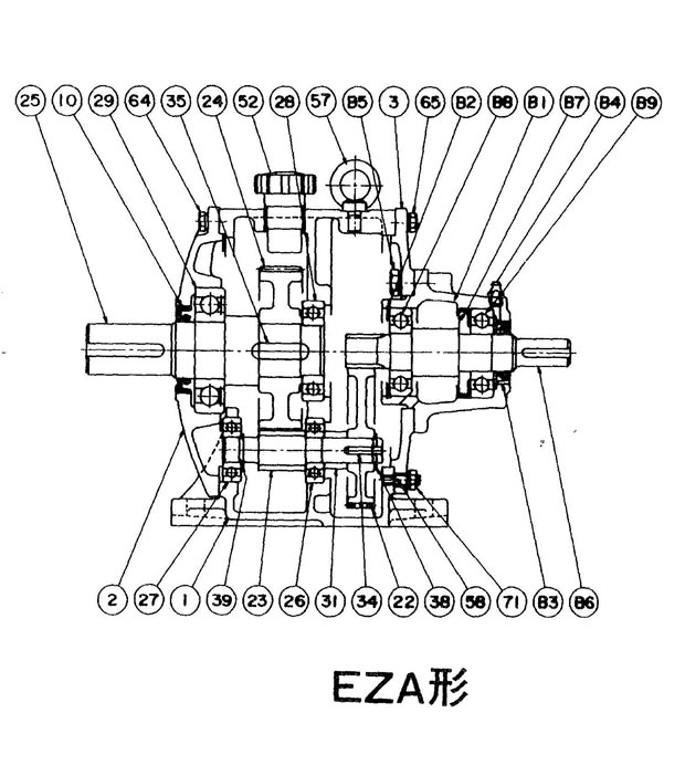 EZA形　歯車減速機　内部構造図